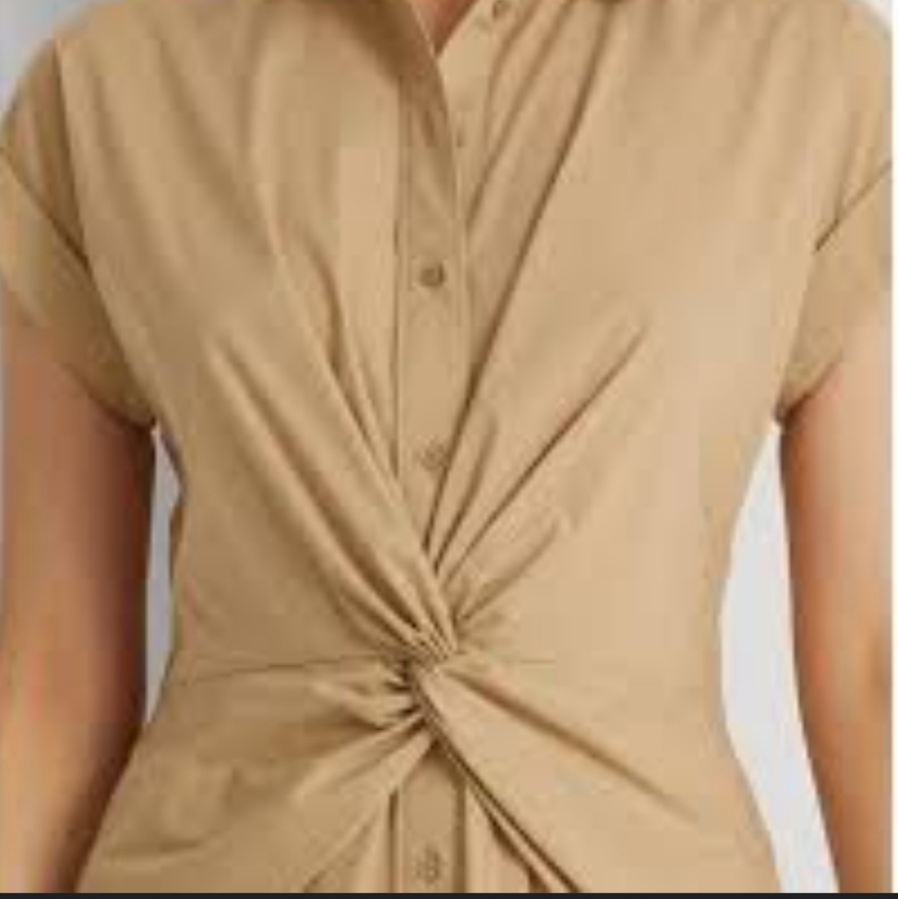 Lauren Ralph Lauren Twist-Front Cotton Short Sleeve Shirt Size Small NWT